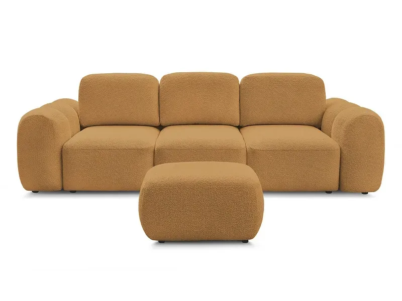 3er Sofa mit Hocker BOBOCHIC MONTAIGNE Boucle-Stoff gelb