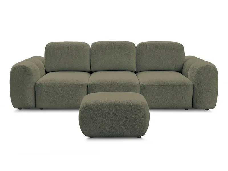 3er Sofa mit Hocker BOBOCHIC MONTAIGNE Boucle-Stoff grün