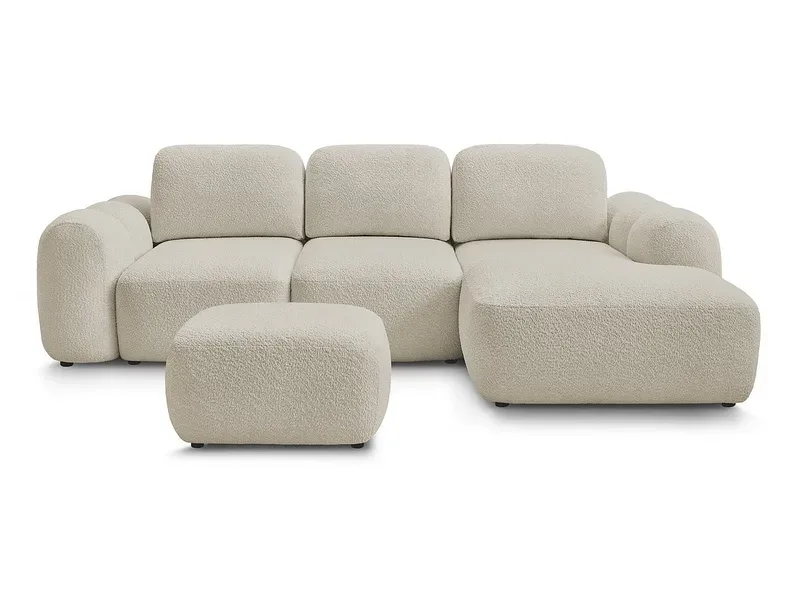 Ecksofa mit Hocker BOBOCHIC MONTAIGNE Boucle-Stoff beige