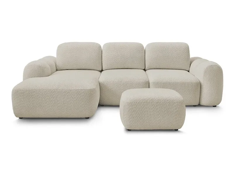 Ecksofa mit Hocker BOBOCHIC MONTAIGNE Boucle-Stoff beige