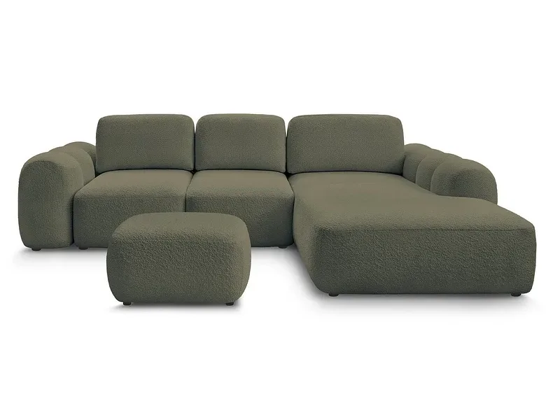 Ecksofa mit Hocker BOBOCHIC MONTAIGNE Boucle-Stoff grün