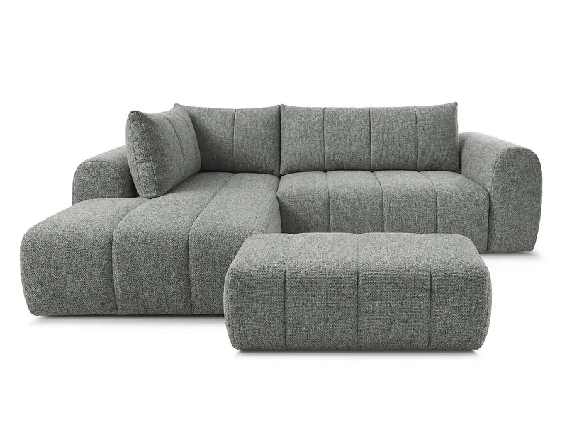 Ecksofa mit Hocker BOBOCHIC NESTY Stoff chiniert dunkelgrau