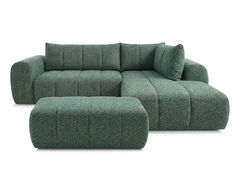 Ecksofa mit Hocker BOBOCHIC NESTY Stoff chiniert dunkelgrün