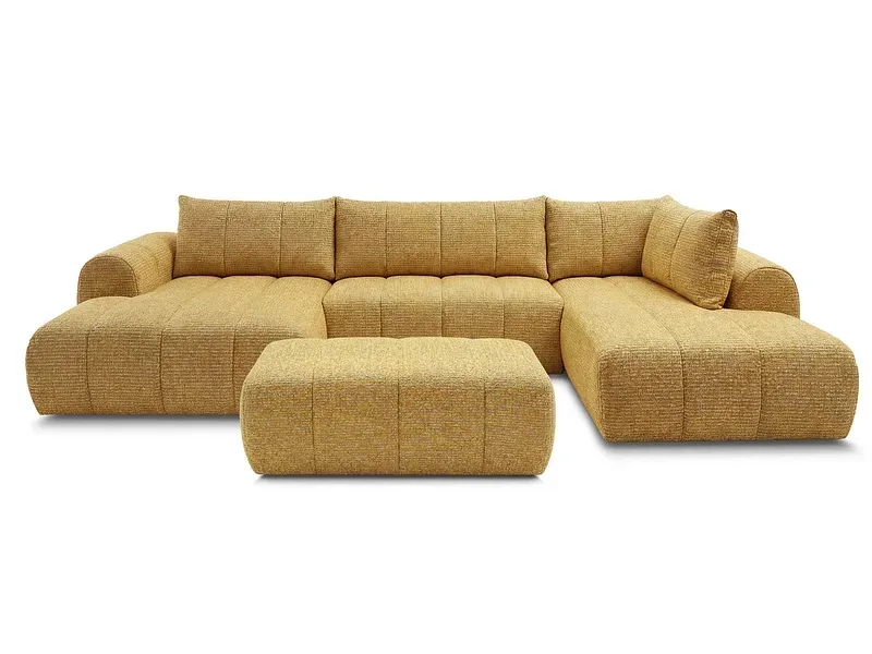 Panorama-Ecksofa mit Hocker BOBOCHIC NESTY Stoff chiniert gelb