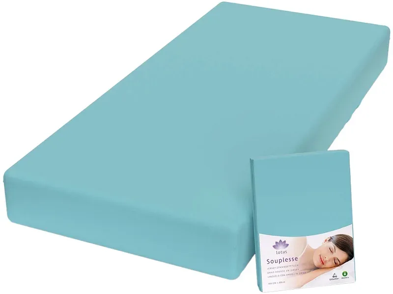 Lotus Bettwaren - Lotus Jersey Fixleintuch Souplesse, Souplesse Jersey Fixleintuch, 90 x 200 cm, Türkisblau