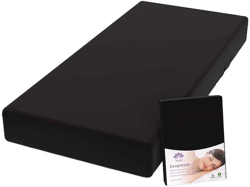 Lotus Bettwaren - Lotus Jersey Fixleintuch Souplesse, Souplesse Jersey Fixleintuch, 180 x 200 cm, Schwarz