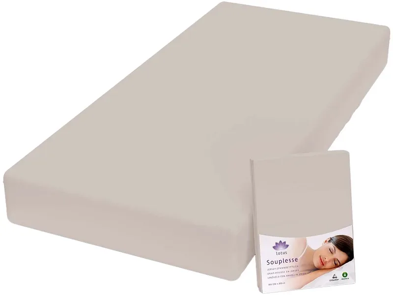 Lotus Bettwaren - Lotus Jersey Fixleintuch Souplesse, Souplesse Jersey Fixleintuch, 140-160 x 200 cm, Greige