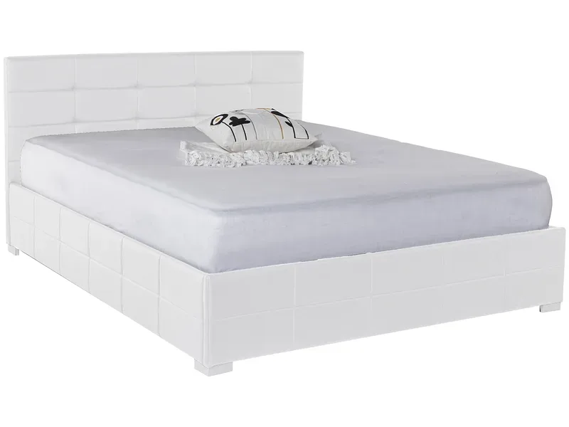 Kastenbett MONZA WHITE 180x200cm synthetisches leder weiss
