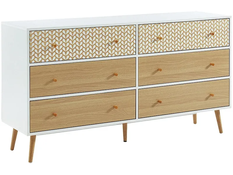 Kommode CAPUCINE 6 Schubladen 39.5x150x80cm weiss melamin