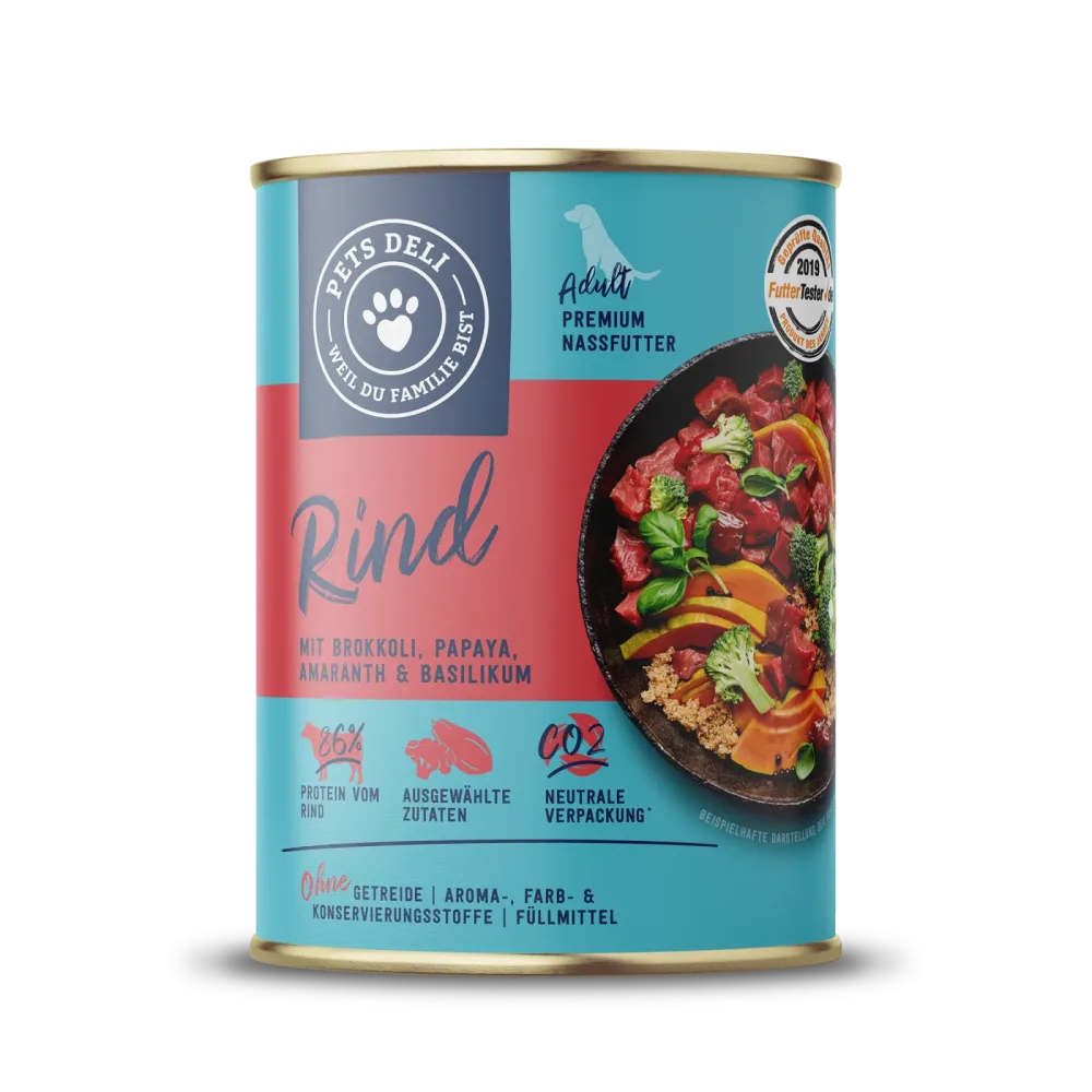 Premium Nassfutter 6er Pack für Hunde - Rind - 6x200 g von Pets Deli