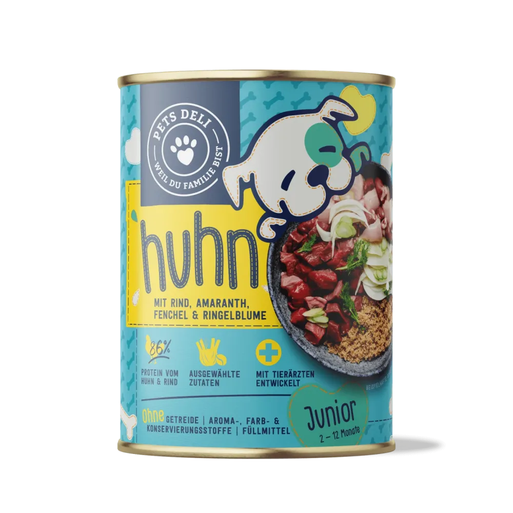 Premium Junior Nassfutter 6er Pack für Welpen - Rind, Huhn- 6x400g von Pets Deli
