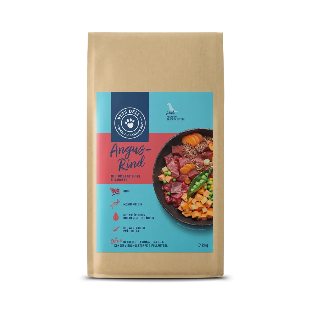 Premium Trockenfutter für Hunde - Angus RInd - 2kg - von Pets Deli