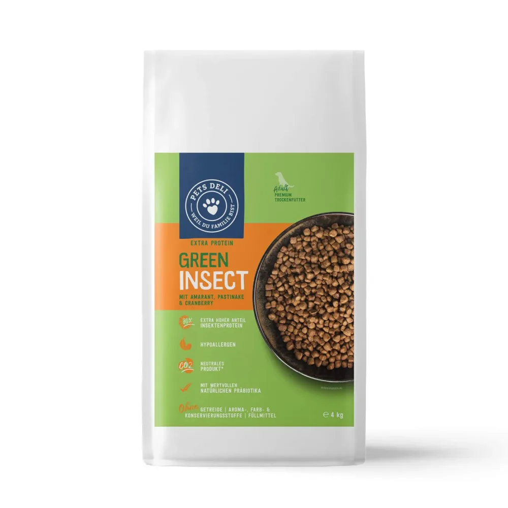 Trockenfutter Green Extra Protein mit Amaranth, Pastinake und Cranberry - auf Insekten Basis für Hunde - 4kg