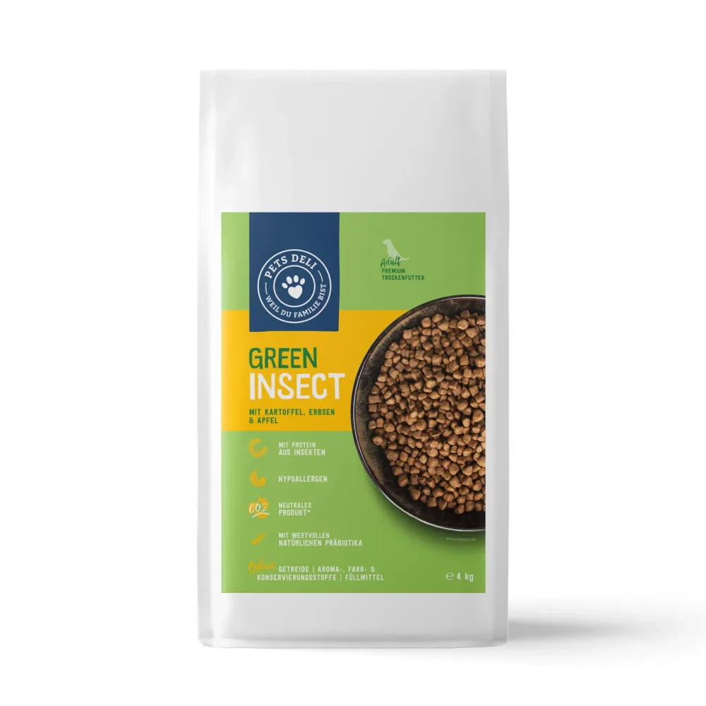 Trockenfutter Green Classic mit Kartoffel, Erbsen und Apfel - auf Insektenbasis für Hunde - 4kg