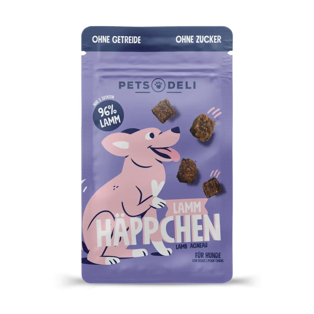 Premium Snacks Trainer für Hunde Lamm Häppchen 90g von Pets Deli