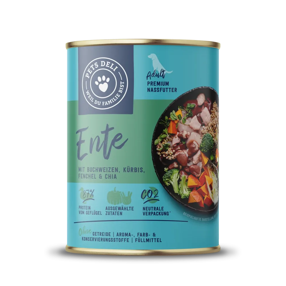 Nassfutter Ente mit Kürbis, Brokkoli, Chia und Fenchel für Hunde - 6x400g