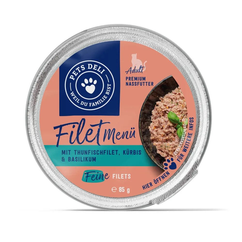 Premium Nassfutter für Katzen - Thunfisch, Putenfilet - 12x85g - von Pets Deli