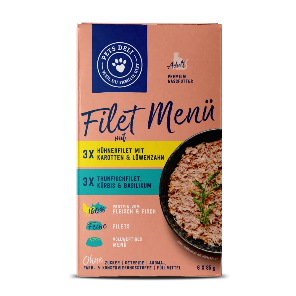 Premium Nassfutter Multipack für Katzen - Hühnerfilet, Putenfilet, Thunfisch - 6x85g - von Pets Deli
