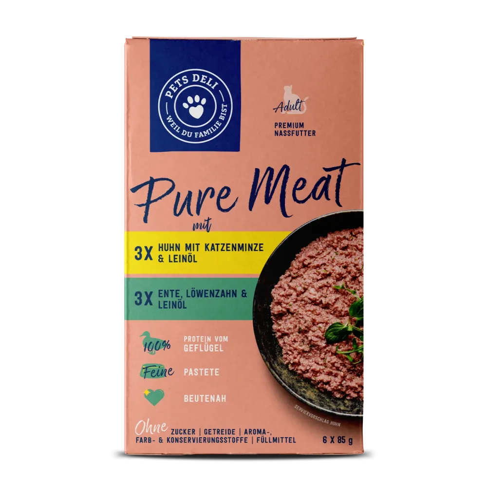 Premium Nassfutter Pure Meat Multipack für Katzen - Huhn, Ente -  6x 85g von Pets Deli