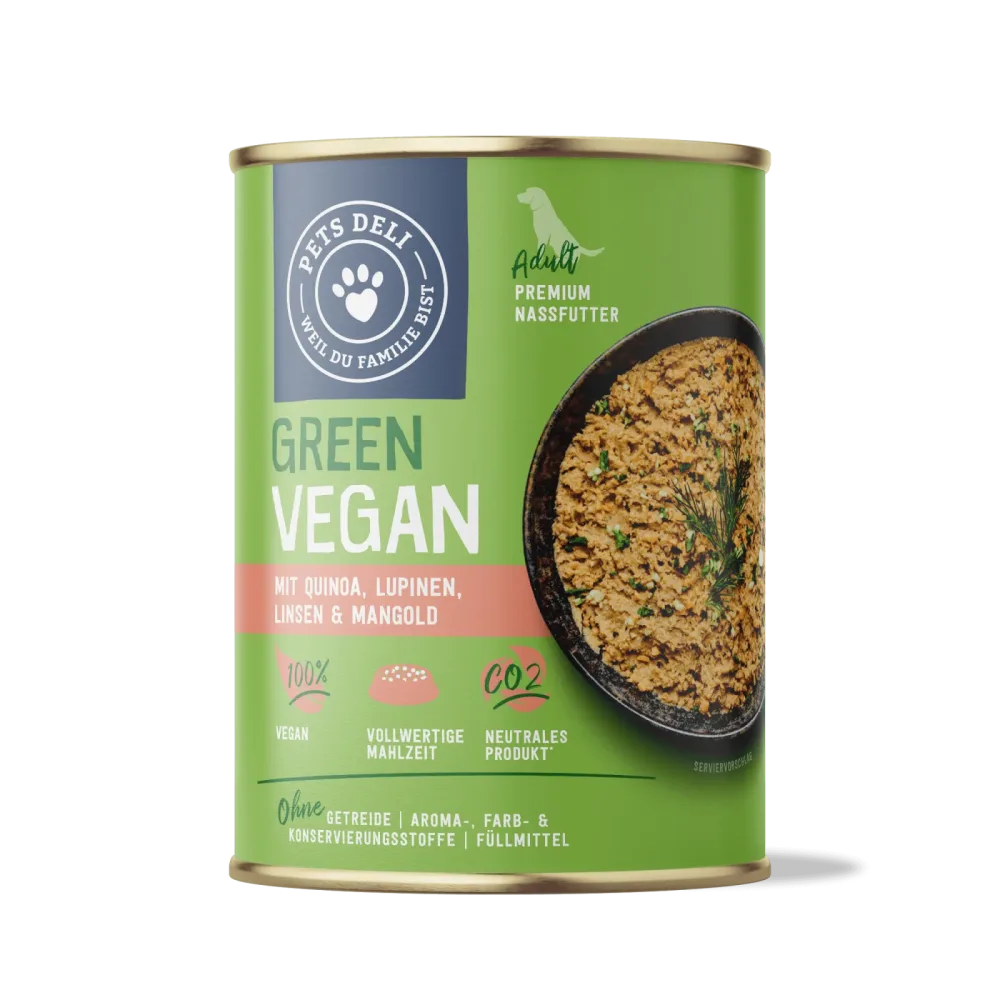 Nassfutter Green Vegan mit Lupinen, Mangold, Süßkartoffel und Zucchini für Hunde - 6x400g