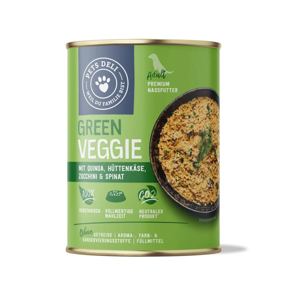 Nassfutter Green Veggie mit Hüttenkäse, Zucchini, Quinoa und Spinat für Hunde - 6x400g