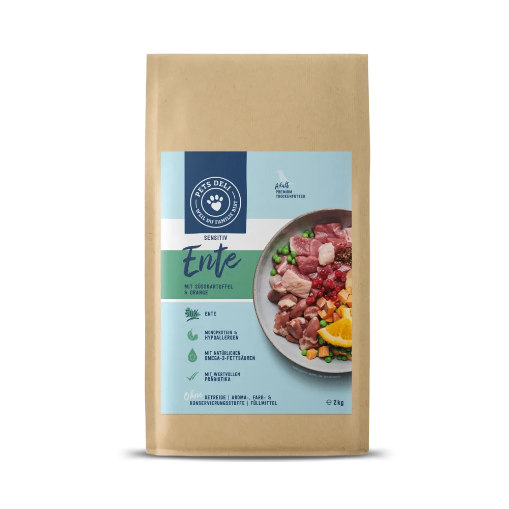 Premium Trockenfutter Sensitiv für Hunde - Ente - 2kg - von Pets Deli