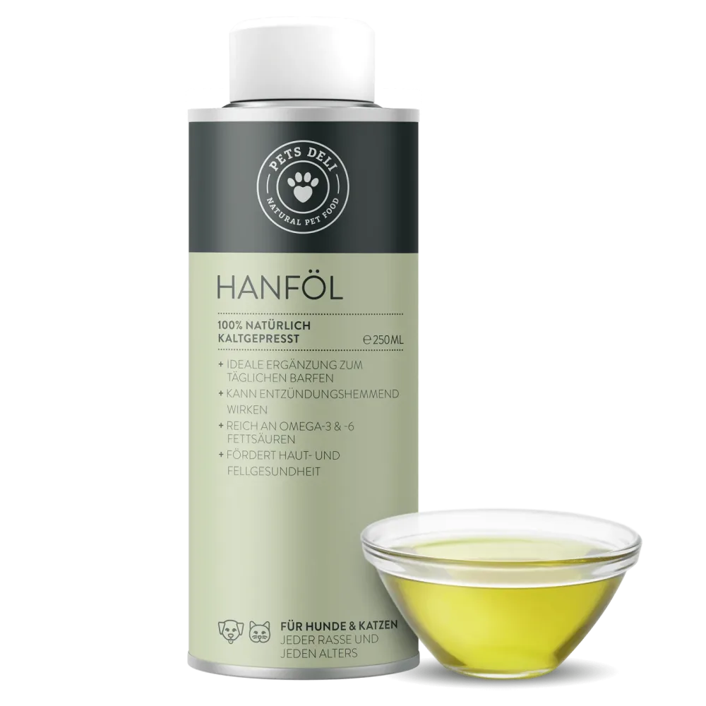 Premium Nahrungsergänzung für Katzen Hanföl 250ml von Pets Deli