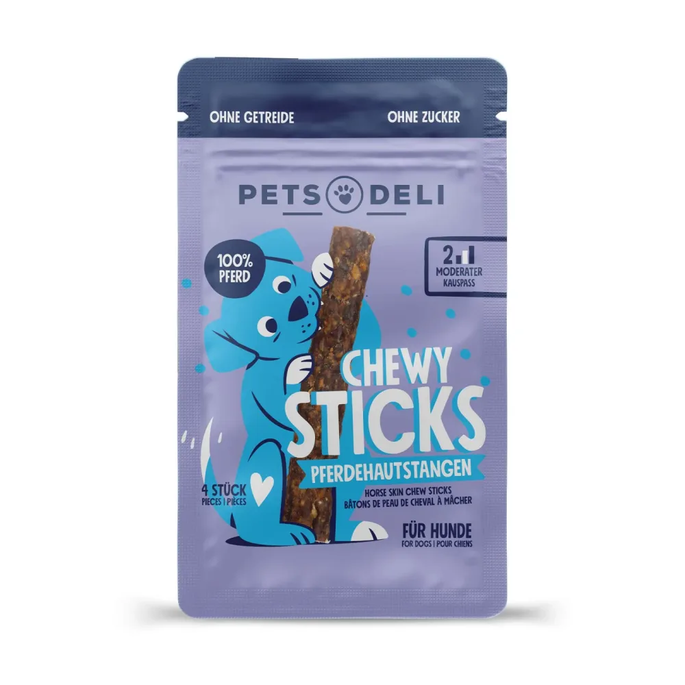 Premium Snacks Kausnack für Hunde Pferdekaustangen 4 Stück von Pets Deli