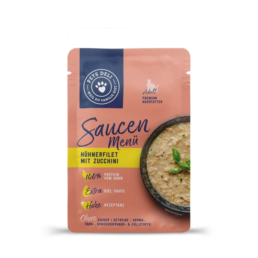 Nassfutter Saucen Menü Hühnerfilet mit Zucchini für Katzen - 12x70g