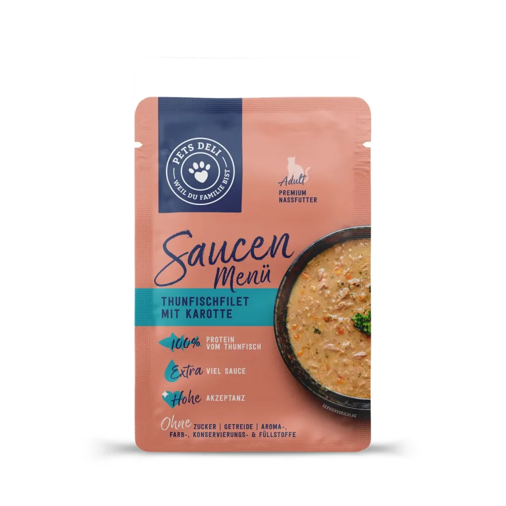 Nassfutter Saucen Menü Thunfischfilet mit Karotte für Katzen - 12x70g