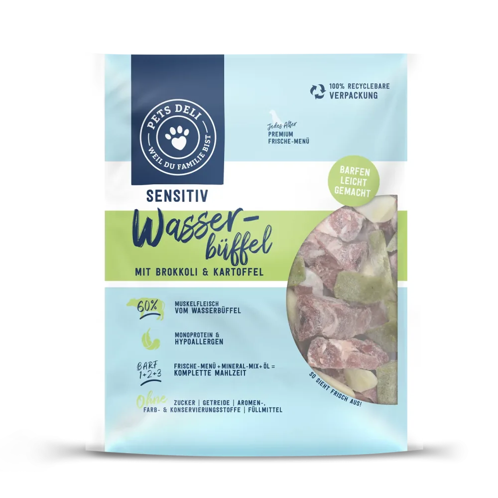 Frische-Menü Wasserbüffel mit Brokkoli und Kartoffel für Hunde - 400g / 5er