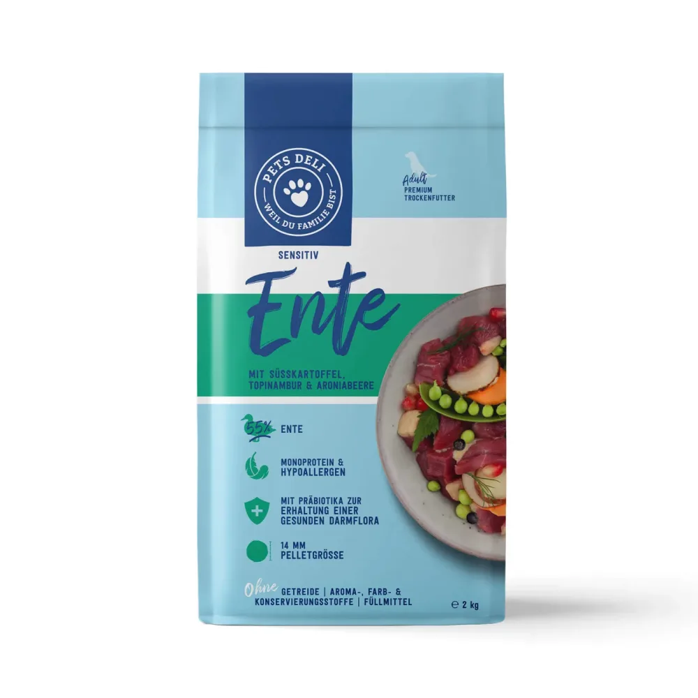 Trockenfutter Ente mit Süßkartoffel, Topinambur und Aroniabeere für Hunde - 2kg