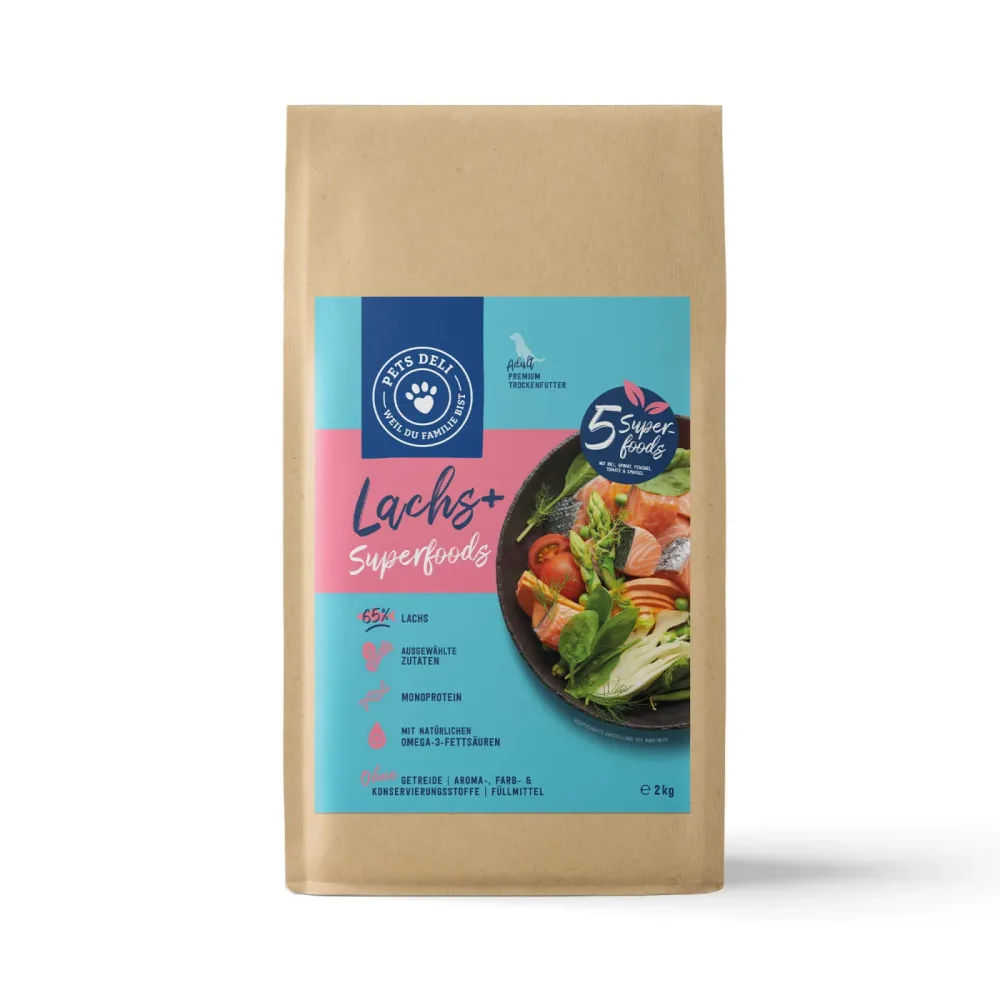 Trockenfutter Superfood Lachs mit Dill, Spinat, Fenchel, Spargel & Tomate für Hunde - 6kg