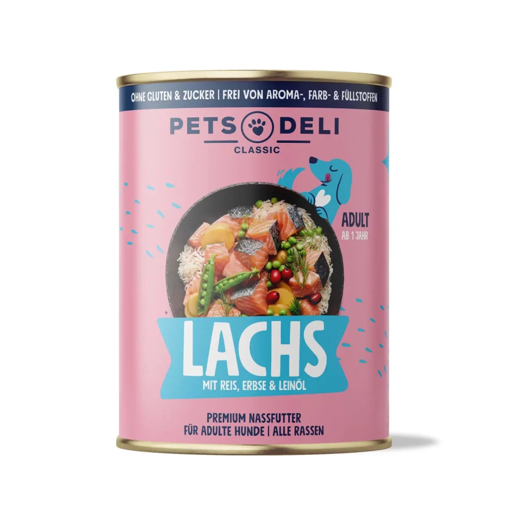 Nassfutter Lachs mit Reis, Erbse & Leinöl für Hunde - 6x190g