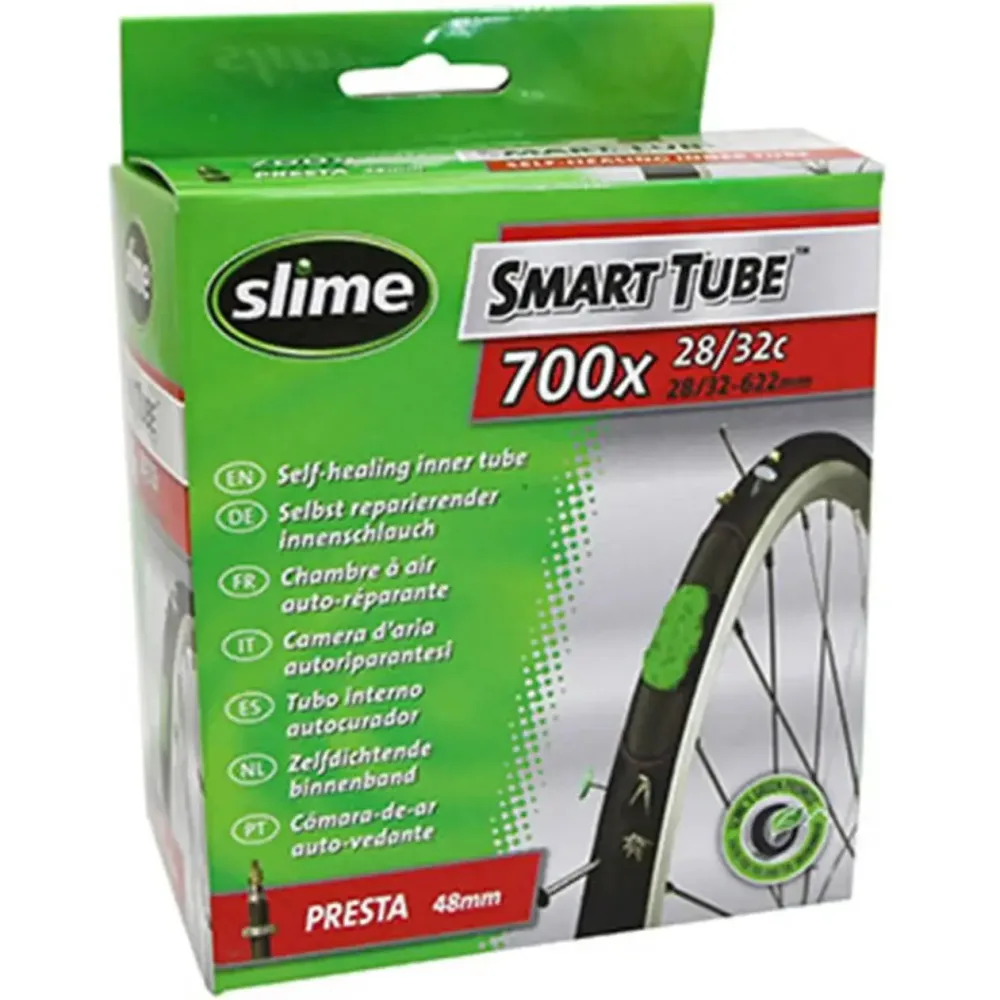 Schlauch mit Presta-Ventil und Pannenschutzflüssigkeit Slime 700 x 28-35