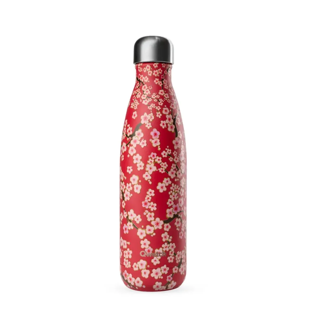 Qwetch Isolierflasche aus Edelstahl mit roten Blumen, 750 ml, 10209