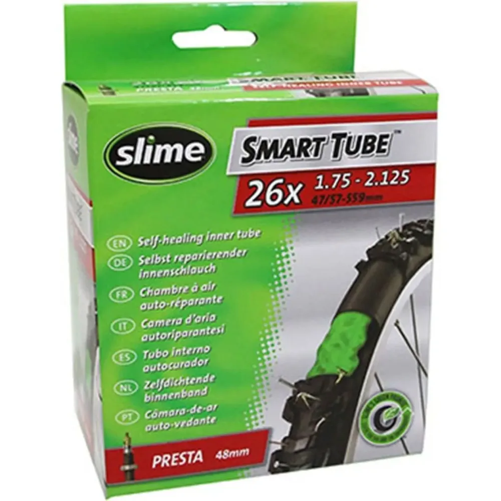Schlauch mit Presta-Ventil und Pannenschutzflüssigkeit Slime 26 x 1.75-2.10