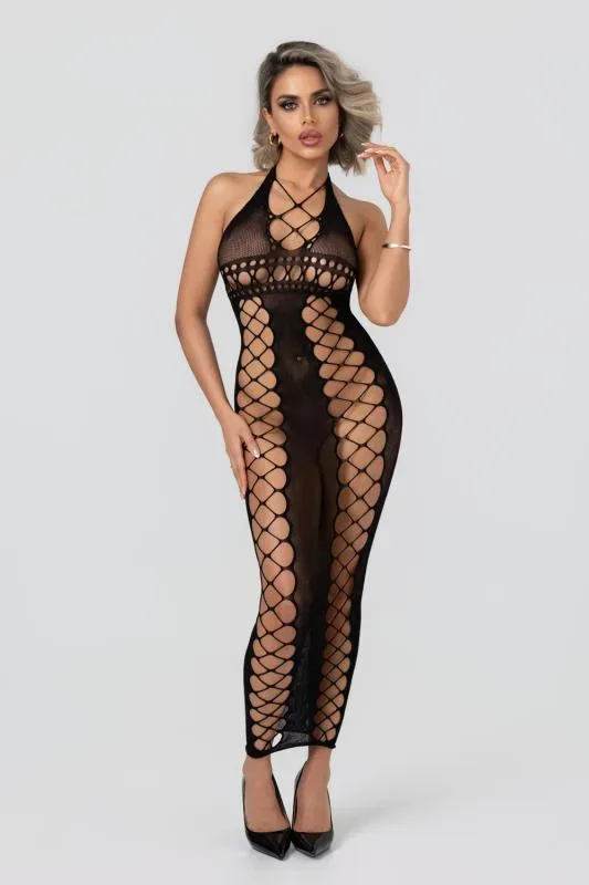 Christine - Midnight Fishnet Cut-Out Dress