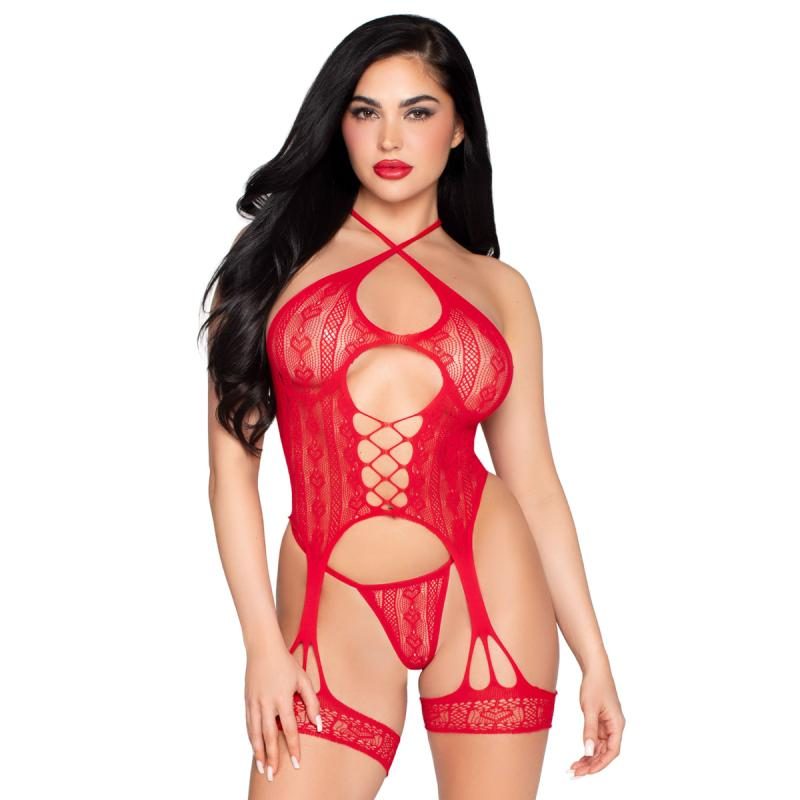 Leg Avenue ? Heart Net Cami-Garter & String ? Rot