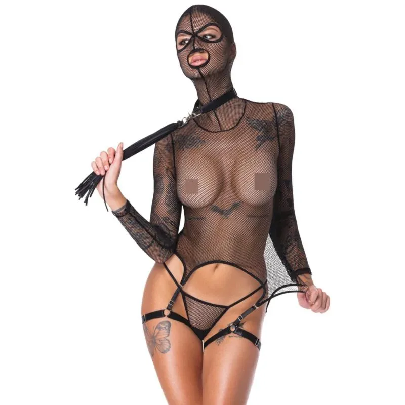 Bad Kitty - Netz-Set mit Maske und Flogger - Schwarz