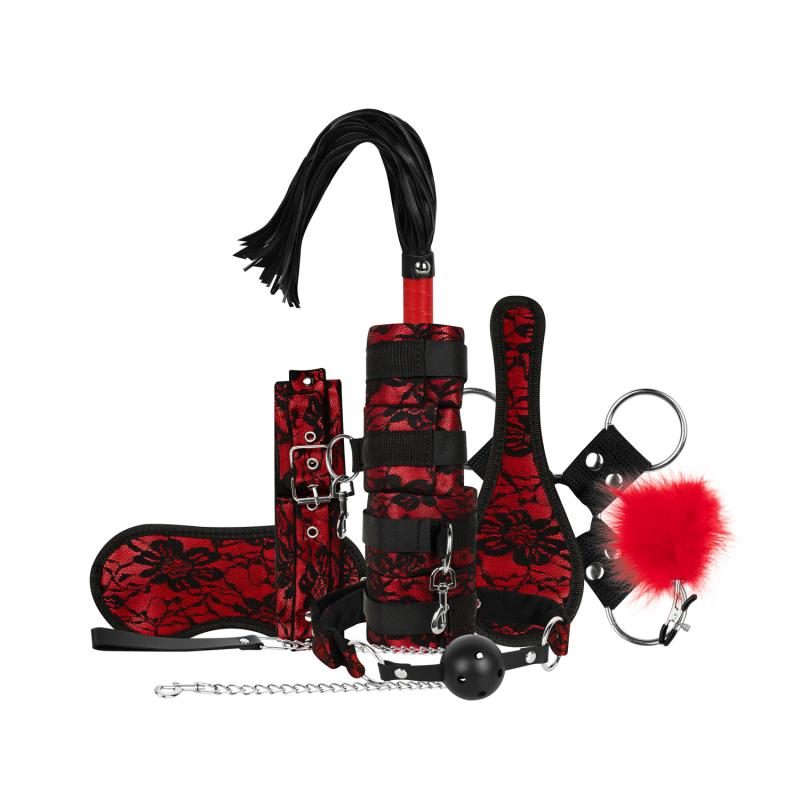 Bedroom Fantasies - Lace & Leather Look - 8-teiliges Bondage Set - Rot