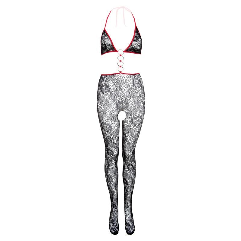 Christine - Verführerischer Catsuit - Schwarz/Rot