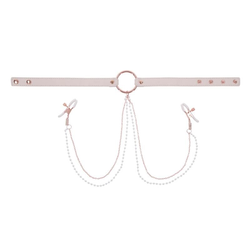 Sportsheets ? S&M Peaches ?n CreaMe Halsband mit Brustwarzenklemmen ? Cream