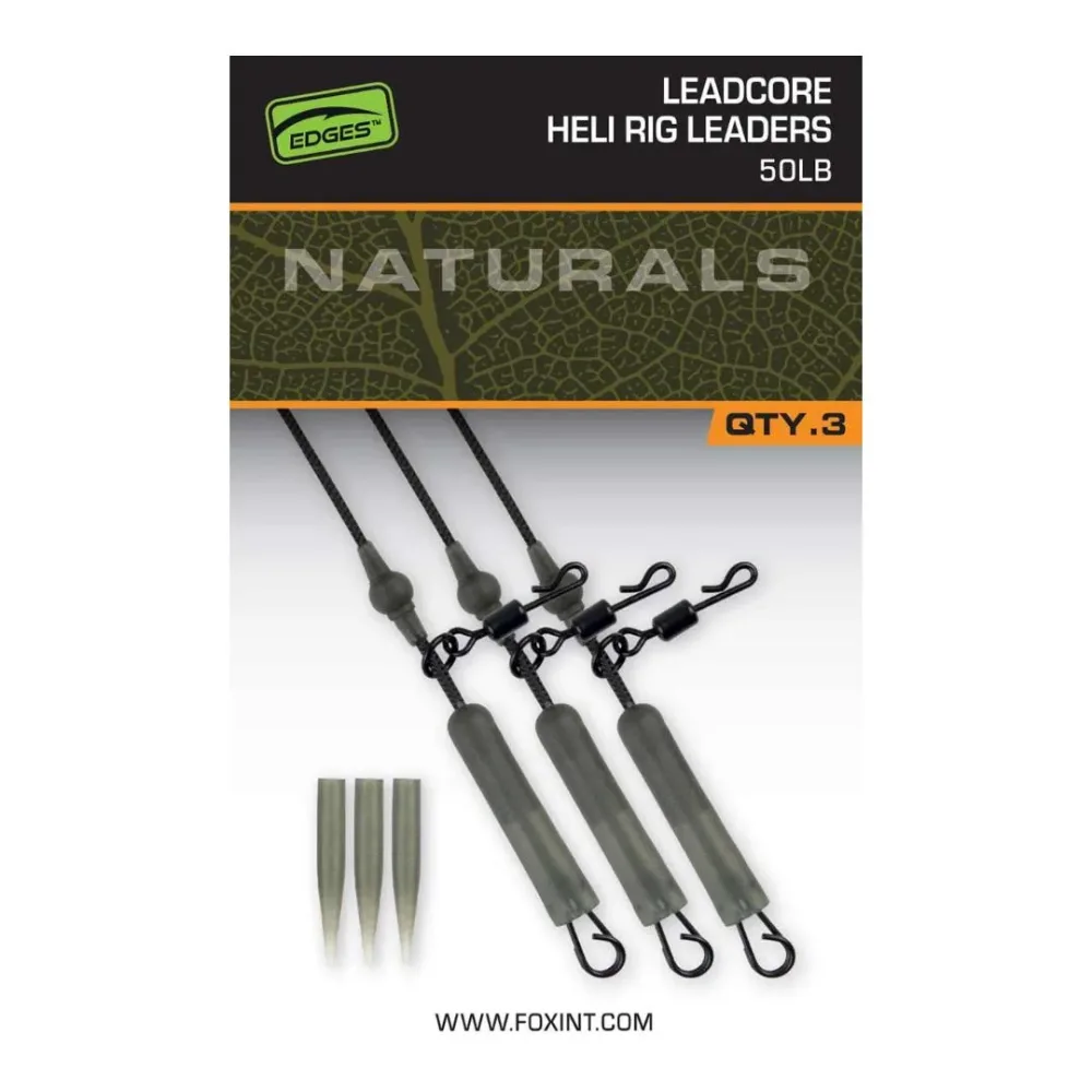 FOX Rage Edges Naturals Leadcore Heli Rig Leaders 50lb x 3