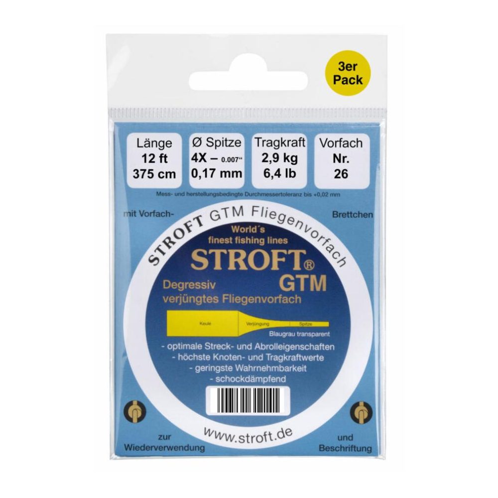 Stroft GTM 12ft Tapered Leader 3er Pack - Fliegenvorfach