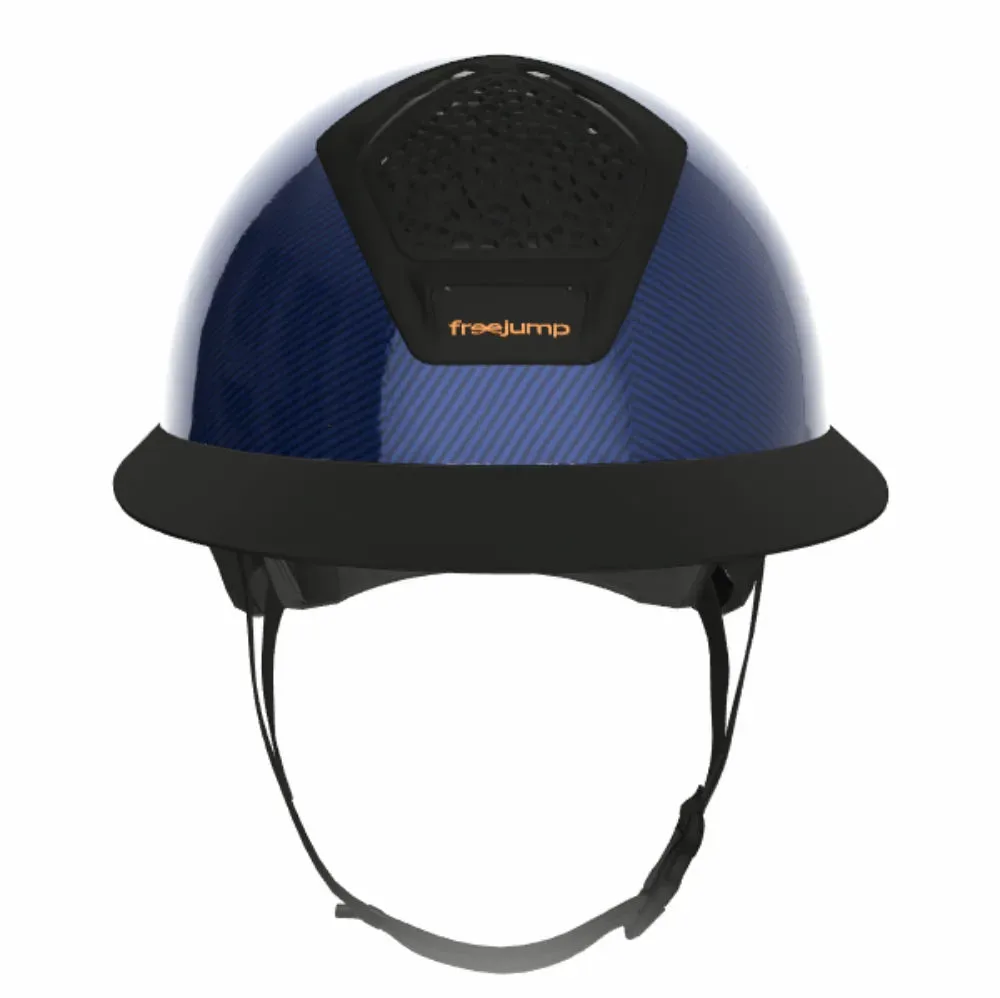 Freejump Vorono Reithelm Carbon in Blau mit breitem Visier in Matt schwarz, ohne Schläfenschutz