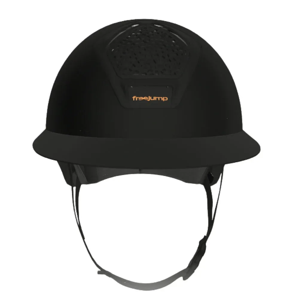 Freejump Vorono Reithelm Carbon Fullblack mit breitem Visier in Matt, ohne Schläfenschutz