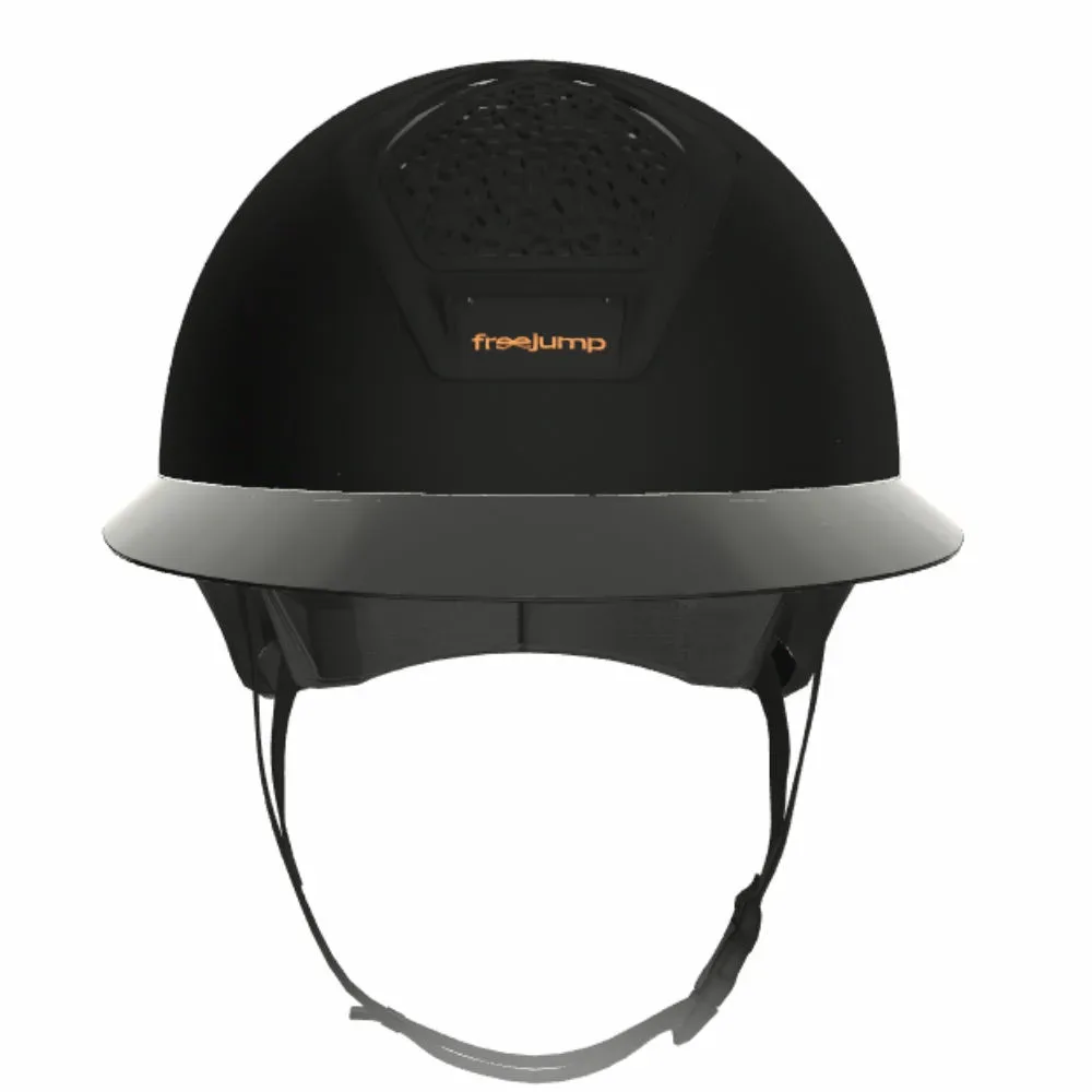 Freejump Vorono Reithelm Carbon Fullblack mit breitem Visier in Glossy, ohne Schläfenschutz