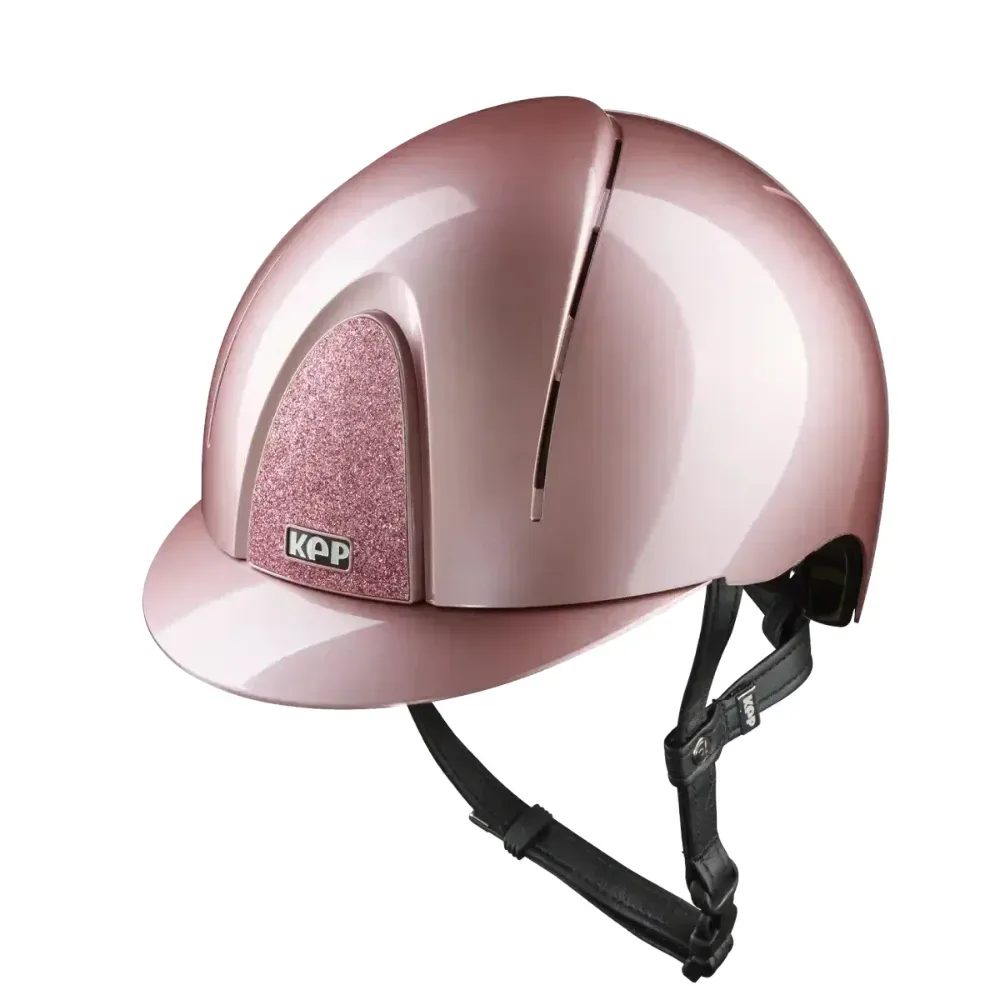 KEP SMART NOVA METAL POLISH Pink Standard Visier mit schwarzer Beriemung Glitzer Pink Reithelm