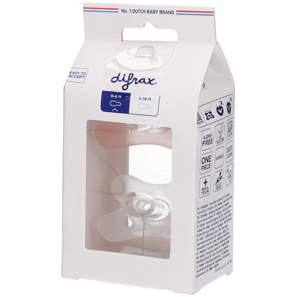 difrax® Natural Silikon Schnuller 0-6 Monate Blossom - White (Farbe nicht frei wählbar)